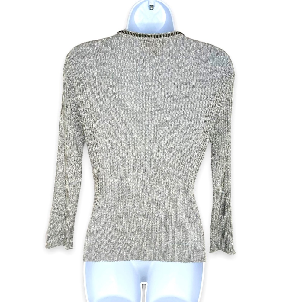 Adrianna Papell Metallic Pewter Glass Beaded Cardigan Size S - Picture 2 of 7